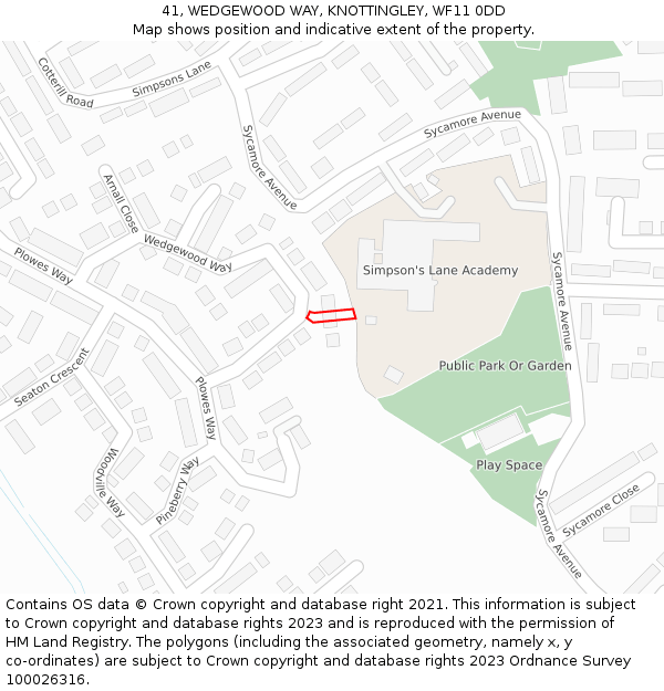 41, WEDGEWOOD WAY, KNOTTINGLEY, WF11 0DD: Location map and indicative extent of plot