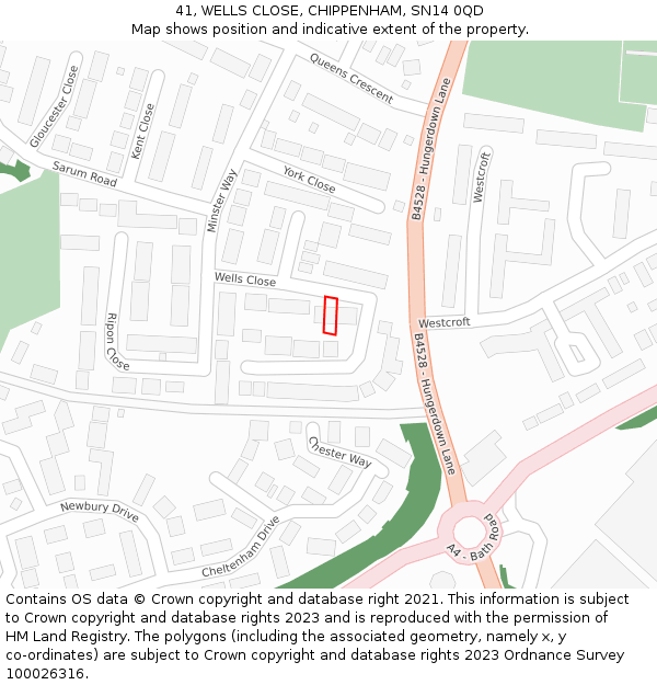 41, WELLS CLOSE, CHIPPENHAM, SN14 0QD: Location map and indicative extent of plot