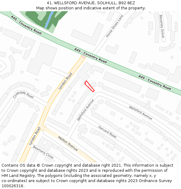 41, WELLSFORD AVENUE, SOLIHULL, B92 8EZ: Location map and indicative extent of plot