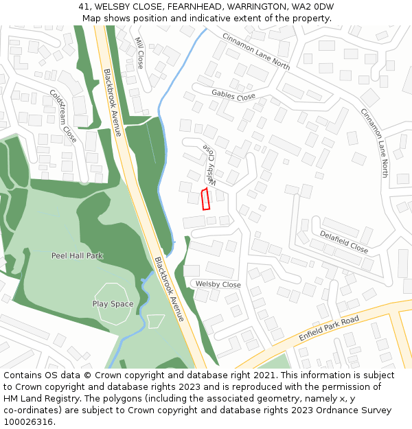 41, WELSBY CLOSE, FEARNHEAD, WARRINGTON, WA2 0DW: Location map and indicative extent of plot