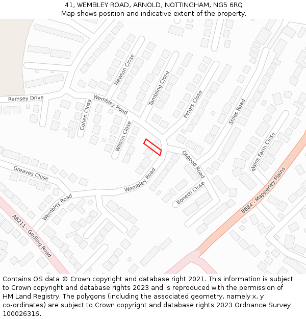 41, WEMBLEY ROAD, ARNOLD, NOTTINGHAM, NG5 6RQ: Location map and indicative extent of plot