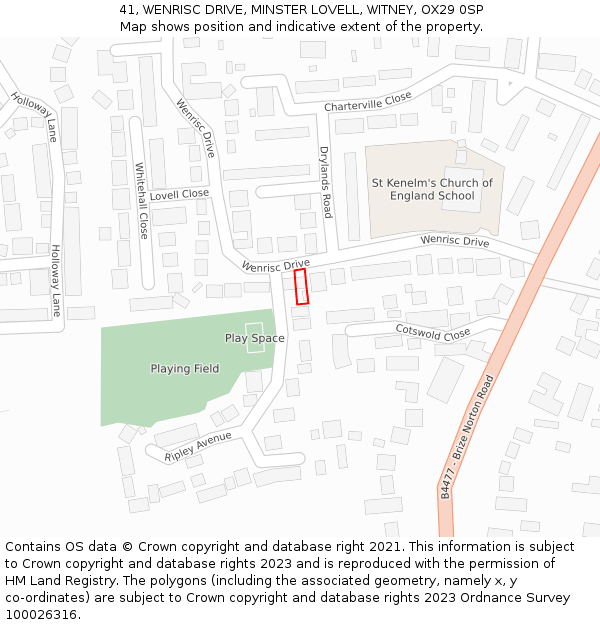 41, WENRISC DRIVE, MINSTER LOVELL, WITNEY, OX29 0SP: Location map and indicative extent of plot