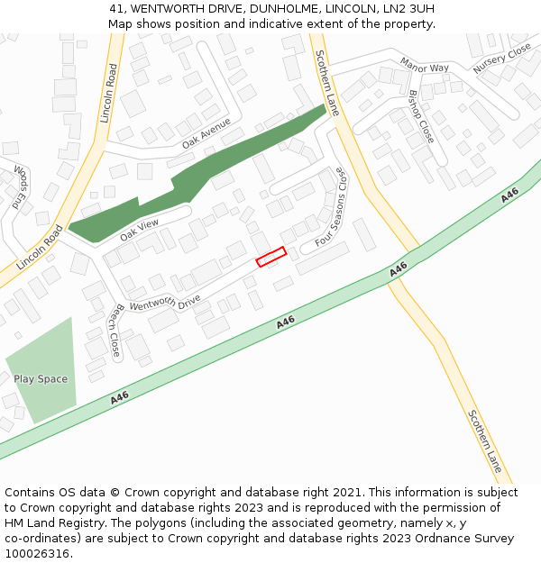 41, WENTWORTH DRIVE, DUNHOLME, LINCOLN, LN2 3UH: Location map and indicative extent of plot