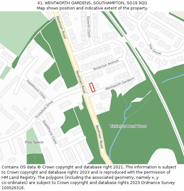 41, WENTWORTH GARDENS, SOUTHAMPTON, SO19 9QG: Location map and indicative extent of plot