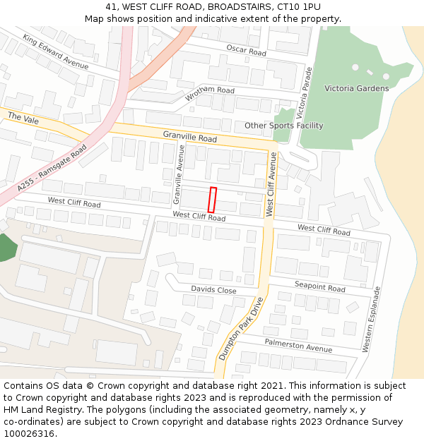 41, WEST CLIFF ROAD, BROADSTAIRS, CT10 1PU: Location map and indicative extent of plot