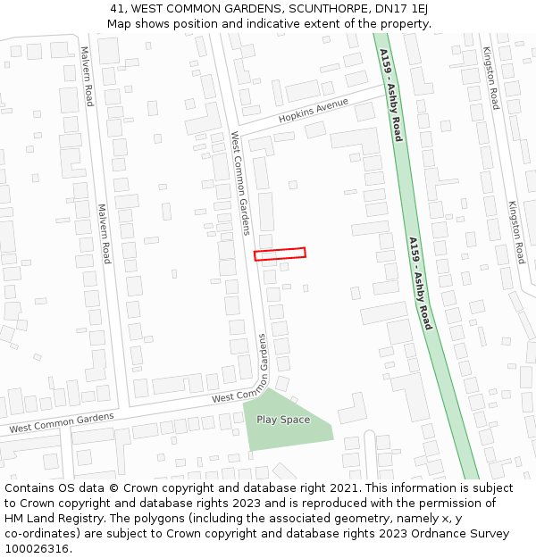 41, WEST COMMON GARDENS, SCUNTHORPE, DN17 1EJ: Location map and indicative extent of plot