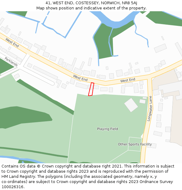 41, WEST END, COSTESSEY, NORWICH, NR8 5AJ: Location map and indicative extent of plot