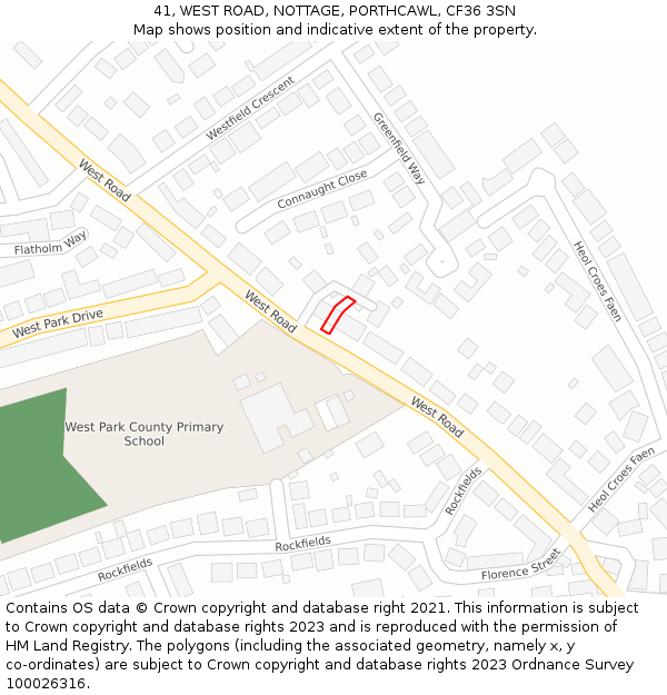 41, WEST ROAD, NOTTAGE, PORTHCAWL, CF36 3SN: Location map and indicative extent of plot