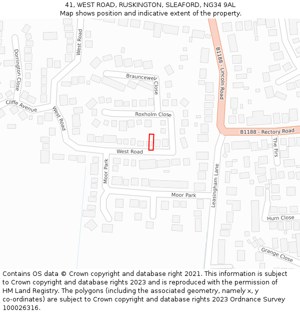 41, WEST ROAD, RUSKINGTON, SLEAFORD, NG34 9AL: Location map and indicative extent of plot