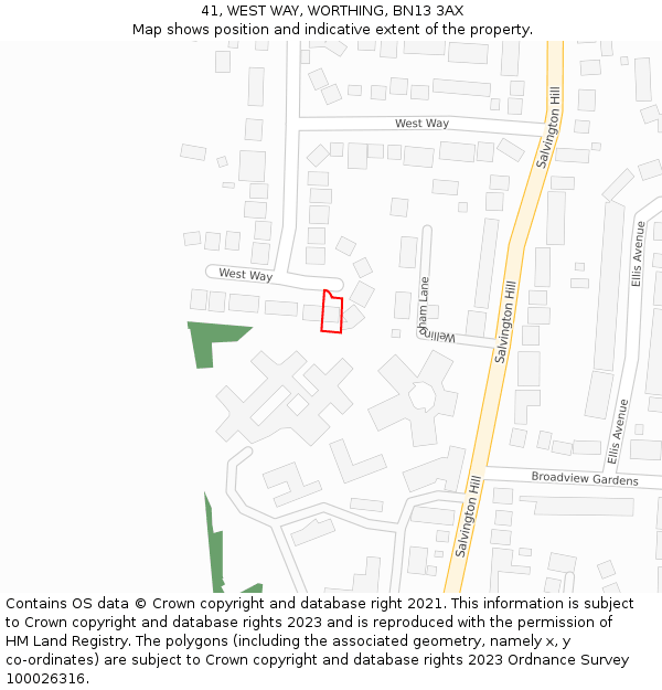 41, WEST WAY, WORTHING, BN13 3AX: Location map and indicative extent of plot