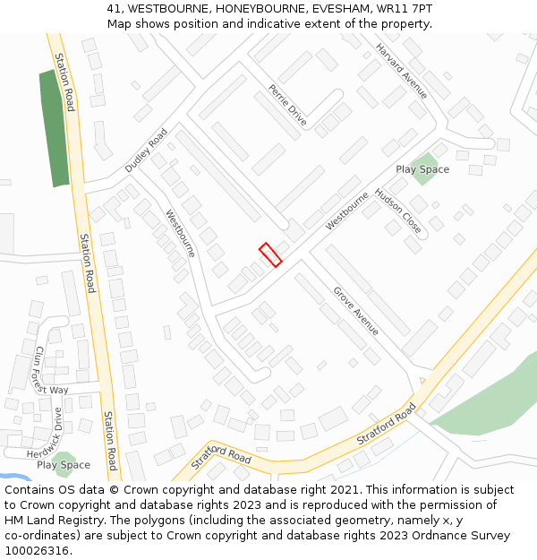 41, WESTBOURNE, HONEYBOURNE, EVESHAM, WR11 7PT: Location map and indicative extent of plot