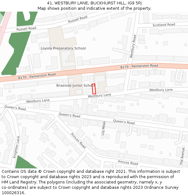 41, WESTBURY LANE, BUCKHURST HILL, IG9 5PJ: Location map and indicative extent of plot