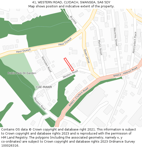 41, WESTERN ROAD, CLYDACH, SWANSEA, SA6 5DY: Location map and indicative extent of plot