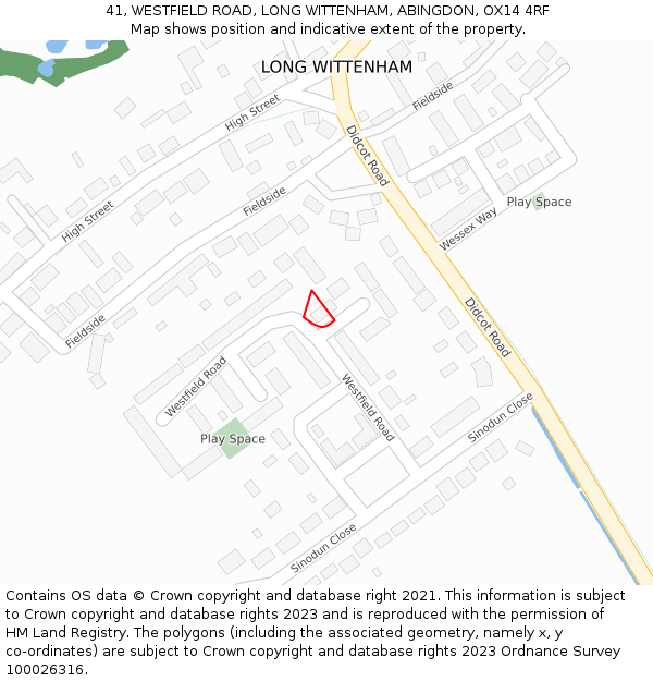 41, WESTFIELD ROAD, LONG WITTENHAM, ABINGDON, OX14 4RF: Location map and indicative extent of plot