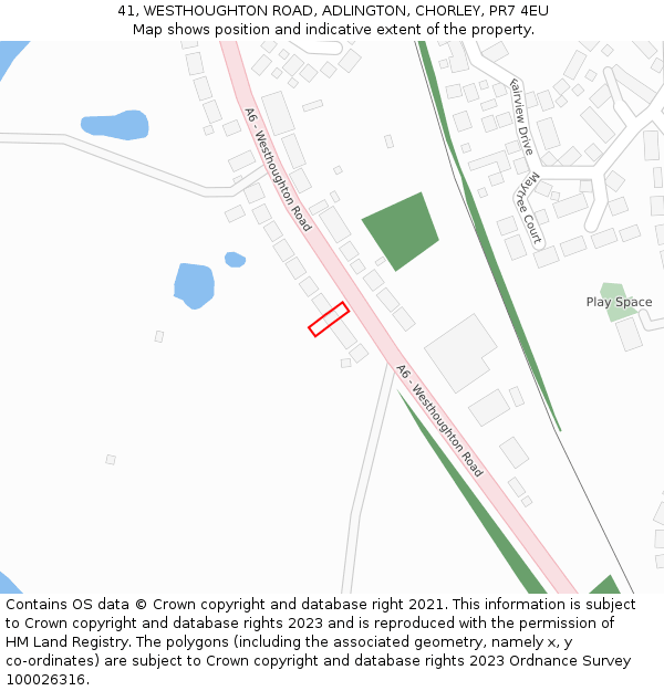 41, WESTHOUGHTON ROAD, ADLINGTON, CHORLEY, PR7 4EU: Location map and indicative extent of plot