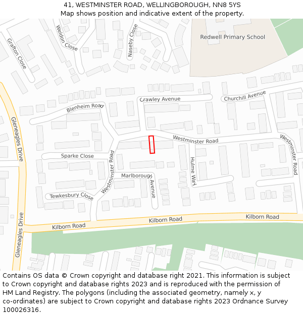 41, WESTMINSTER ROAD, WELLINGBOROUGH, NN8 5YS: Location map and indicative extent of plot