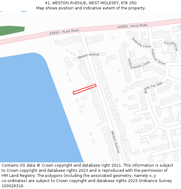 41, WESTON AVENUE, WEST MOLESEY, KT8 1RG: Location map and indicative extent of plot