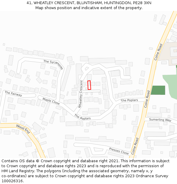 41, WHEATLEY CRESCENT, BLUNTISHAM, HUNTINGDON, PE28 3XN: Location map and indicative extent of plot