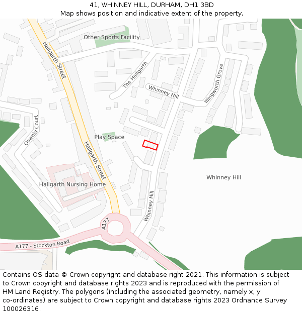 41, WHINNEY HILL, DURHAM, DH1 3BD: Location map and indicative extent of plot