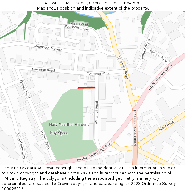 41, WHITEHALL ROAD, CRADLEY HEATH, B64 5BG: Location map and indicative extent of plot