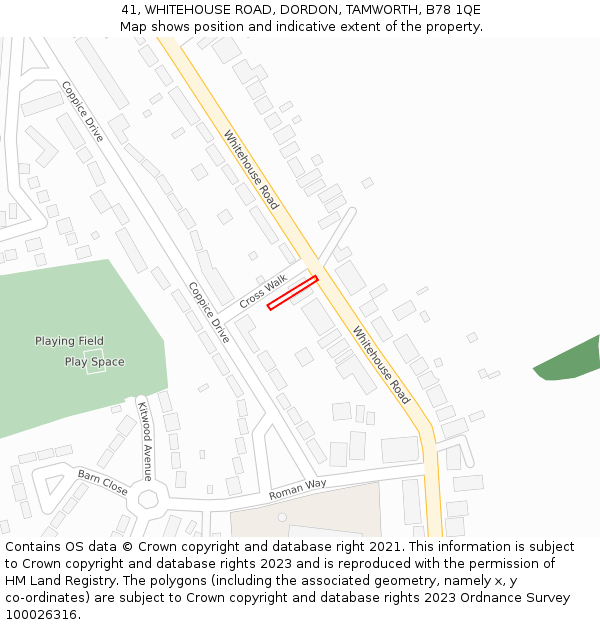 41, WHITEHOUSE ROAD, DORDON, TAMWORTH, B78 1QE: Location map and indicative extent of plot