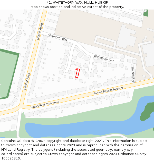 41, WHITETHORN WAY, HULL, HU8 0JF: Location map and indicative extent of plot