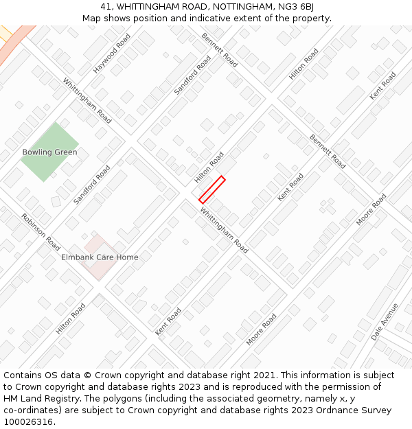 41, WHITTINGHAM ROAD, NOTTINGHAM, NG3 6BJ: Location map and indicative extent of plot