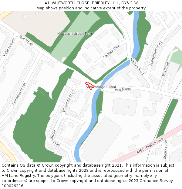 41, WHITWORTH CLOSE, BRIERLEY HILL, DY5 3LW: Location map and indicative extent of plot