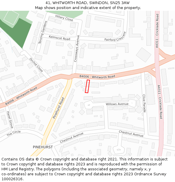 41, WHITWORTH ROAD, SWINDON, SN25 3AW: Location map and indicative extent of plot