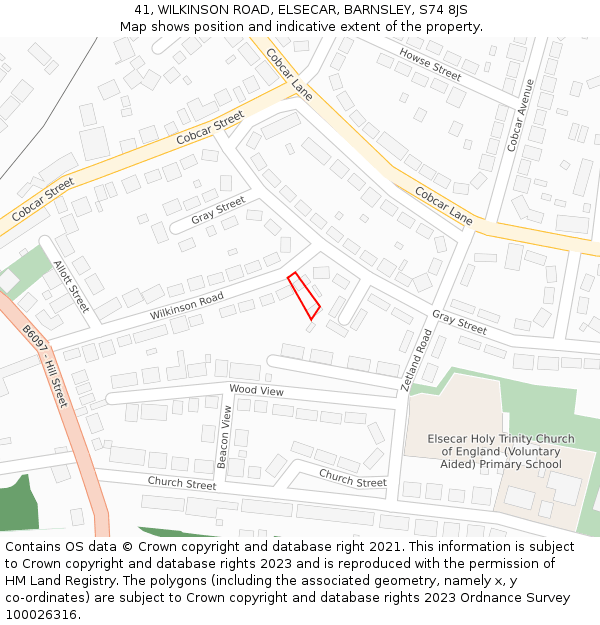 41, WILKINSON ROAD, ELSECAR, BARNSLEY, S74 8JS: Location map and indicative extent of plot