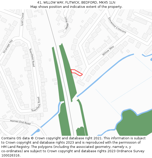 41, WILLOW WAY, FLITWICK, BEDFORD, MK45 1LN: Location map and indicative extent of plot