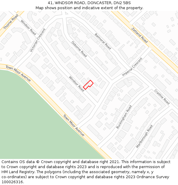 41, WINDSOR ROAD, DONCASTER, DN2 5BS: Location map and indicative extent of plot