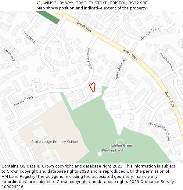 41, WINSBURY WAY, BRADLEY STOKE, BRISTOL, BS32 9BF: Location map and indicative extent of plot