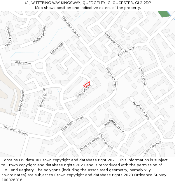 41, WITTERING WAY KINGSWAY, QUEDGELEY, GLOUCESTER, GL2 2DP: Location map and indicative extent of plot