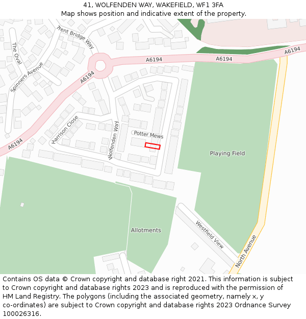 41, WOLFENDEN WAY, WAKEFIELD, WF1 3FA: Location map and indicative extent of plot