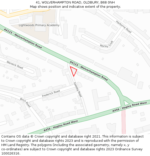 41, WOLVERHAMPTON ROAD, OLDBURY, B68 0NH: Location map and indicative extent of plot