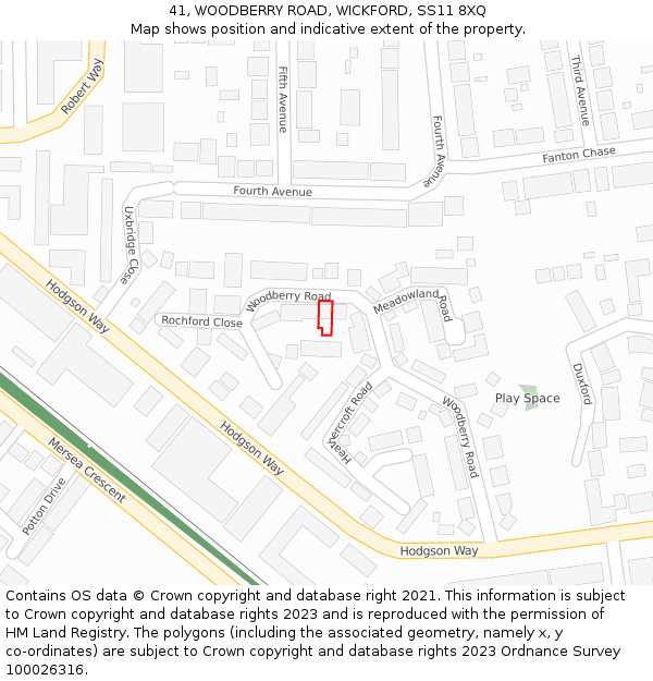 41, WOODBERRY ROAD, WICKFORD, SS11 8XQ: Location map and indicative extent of plot