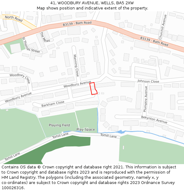 41, WOODBURY AVENUE, WELLS, BA5 2XW: Location map and indicative extent of plot