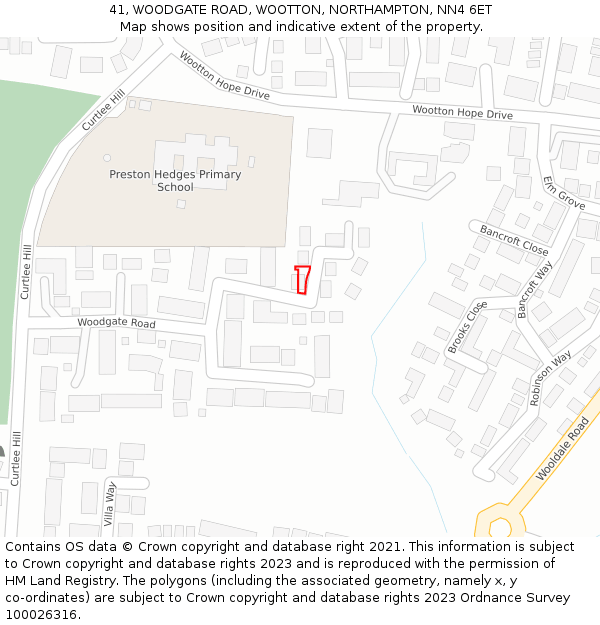 41, WOODGATE ROAD, WOOTTON, NORTHAMPTON, NN4 6ET: Location map and indicative extent of plot