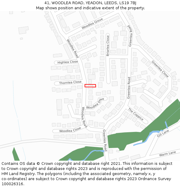 41, WOODLEA ROAD, YEADON, LEEDS, LS19 7BJ: Location map and indicative extent of plot