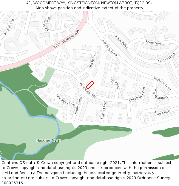 41, WOODMERE WAY, KINGSTEIGNTON, NEWTON ABBOT, TQ12 3SU: Location map and indicative extent of plot