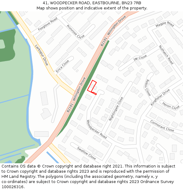 41, WOODPECKER ROAD, EASTBOURNE, BN23 7RB: Location map and indicative extent of plot