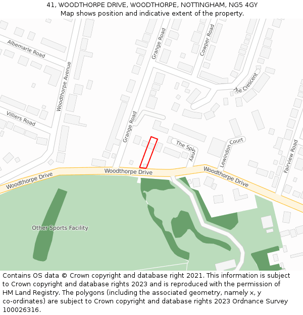 41, WOODTHORPE DRIVE, WOODTHORPE, NOTTINGHAM, NG5 4GY: Location map and indicative extent of plot