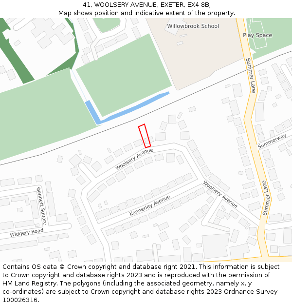 41, WOOLSERY AVENUE, EXETER, EX4 8BJ: Location map and indicative extent of plot