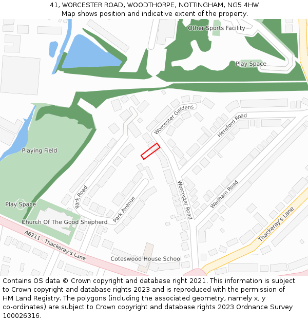 41, WORCESTER ROAD, WOODTHORPE, NOTTINGHAM, NG5 4HW: Location map and indicative extent of plot