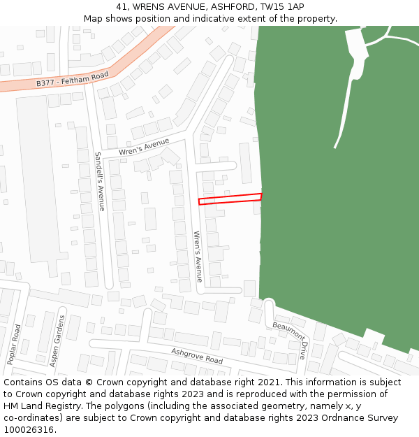 41, WRENS AVENUE, ASHFORD, TW15 1AP: Location map and indicative extent of plot