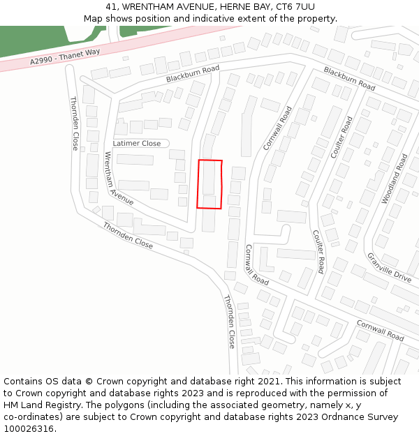 41, WRENTHAM AVENUE, HERNE BAY, CT6 7UU: Location map and indicative extent of plot