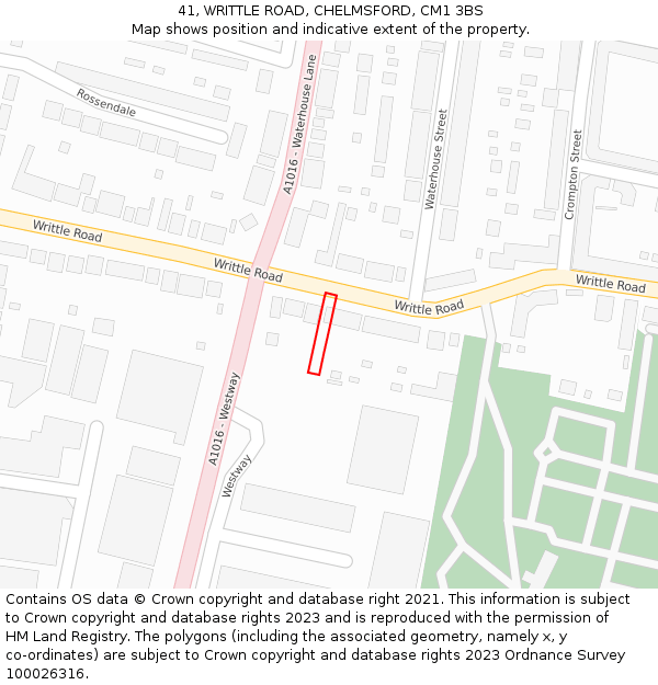 41, WRITTLE ROAD, CHELMSFORD, CM1 3BS: Location map and indicative extent of plot