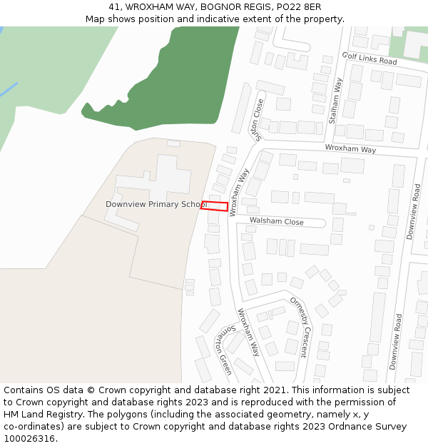 41, WROXHAM WAY, BOGNOR REGIS, PO22 8ER: Location map and indicative extent of plot