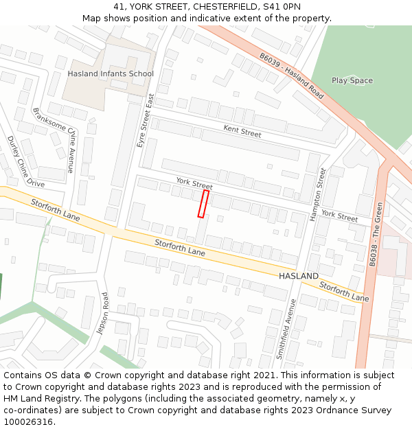 41, YORK STREET, CHESTERFIELD, S41 0PN: Location map and indicative extent of plot